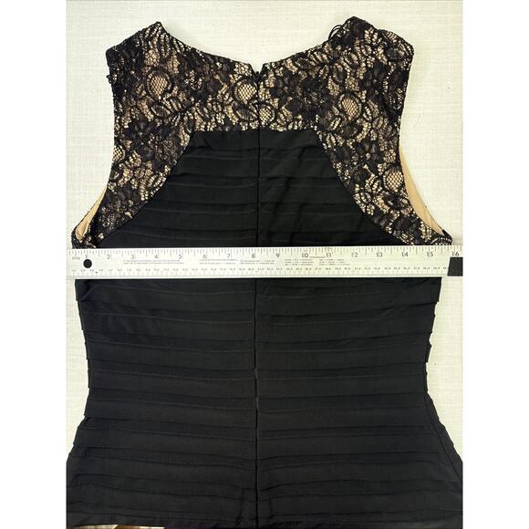 Adrienne Papell Lace Illusion Tiered Pleat Black Sheath Dress 6 - Picture 9 of 14